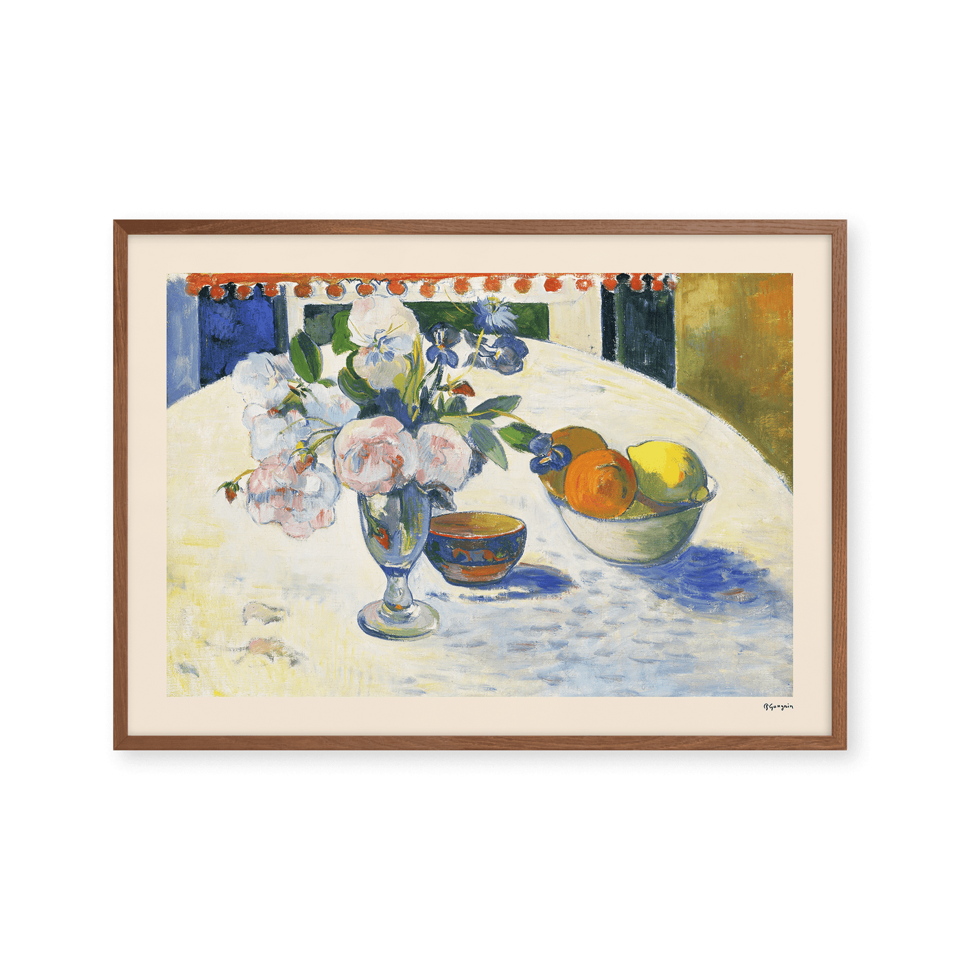 Flowers and a Bowl of Fruit on a Table