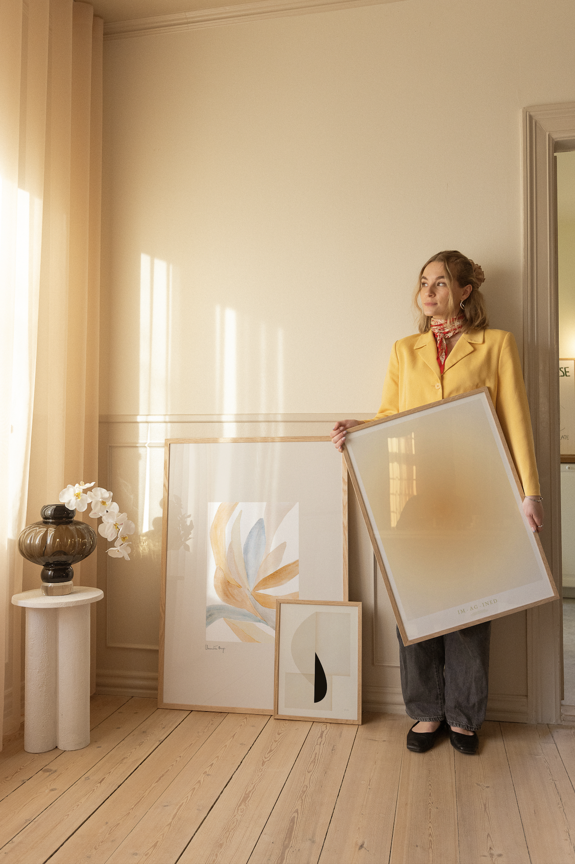 Bright art posters in a sunny room