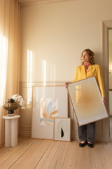 Bright art posters in a sunny room