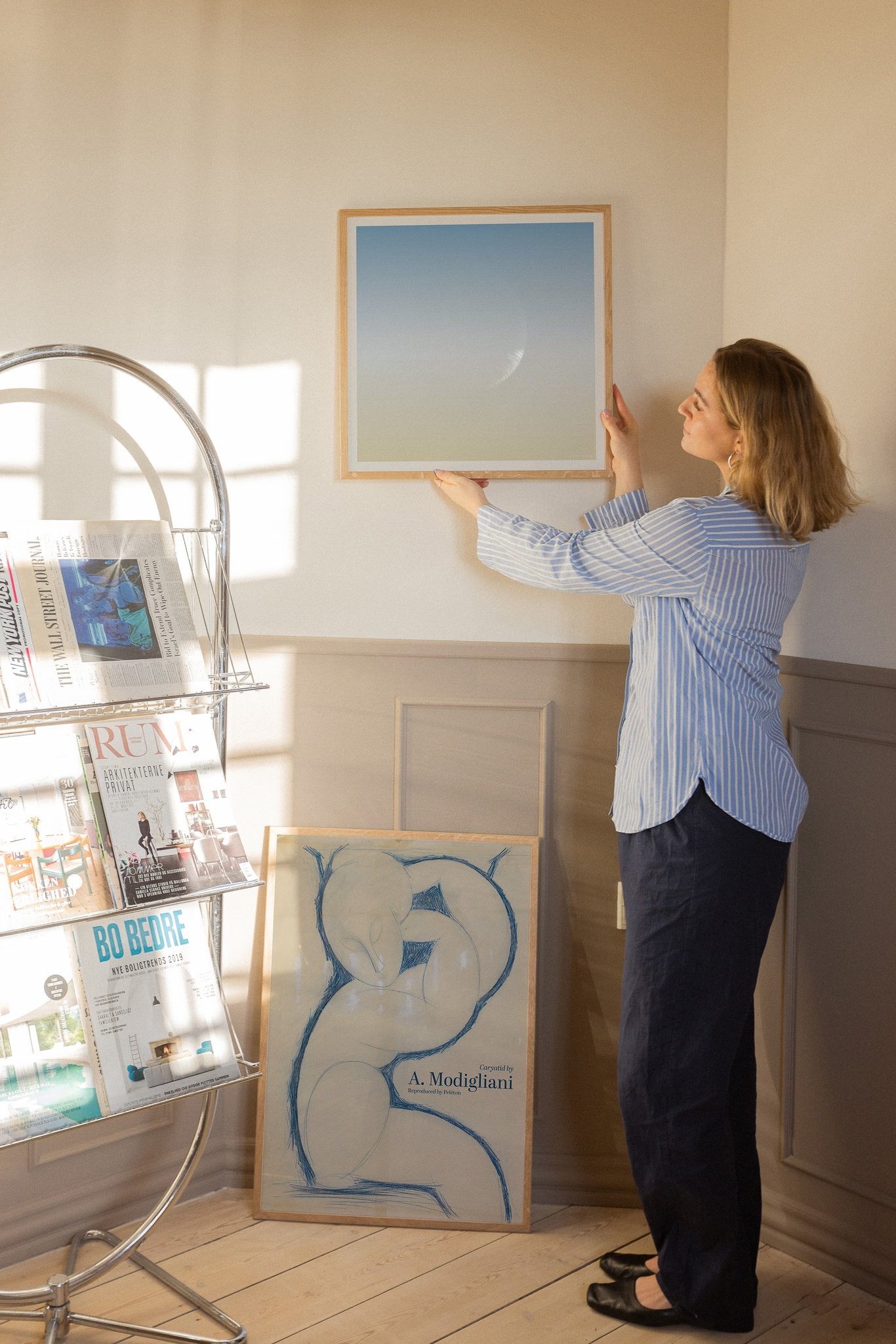 Bluish composition of art posters