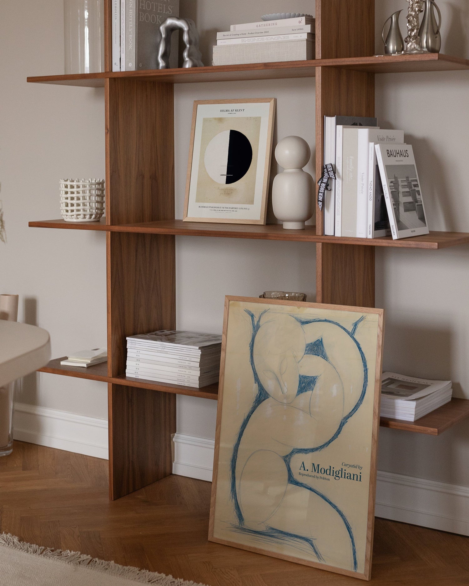 Posters by the bookshelf